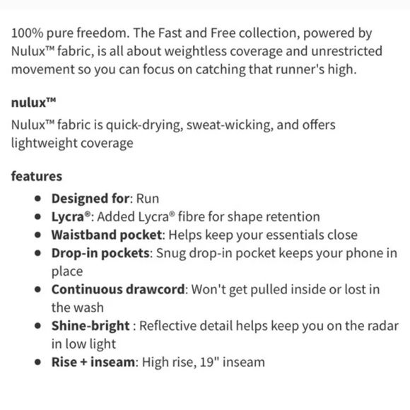 Lululemon Fast and Free Reflective 19” Crop Size 12 - Picture 5 of 5